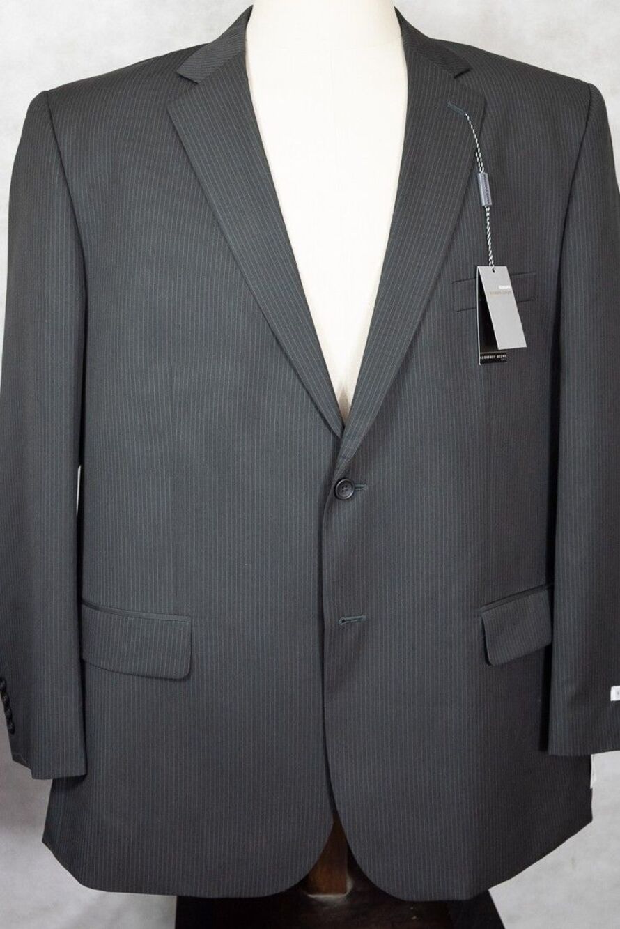 NWT Geoffrey Beene Black With Gray Stripe Men's Suit 52L 48x28 NEW